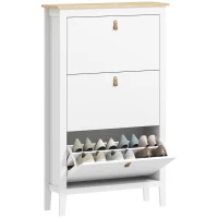 HOMCOM Meuble à chaussures 21 paires, armoire à chaussures avec 3 tiroirs rabattables, étagères amovibles et réglables, blanc(m-12)