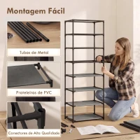 HOMCOM Sapateira de 7 Níveis em Aço com Capa em Tecido Não Tecido, 2 Bolsos, para 14-21 Pares, Preto(m-7)