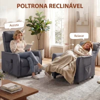 HOMCOM Poltrona de Massagem Reclinável com Apoio para Pés 2 Zonas de Massagem Assento com Molas Bolsos Estofado em Linho Cinzento(m-5)