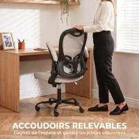 HOMCOM Chaise Bureau Ergonomique, Fauteuil de Bureau Maille, Accoudoirs Relevables, Hauteur Réglable, Fonction Bascule, Beige(m-4)