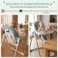 AIYAPLAY Seggiolone Pappa Pieghevole per Bambini 6-36 Mesi, Altezza Regolabile, Doppio Vassoio Lavabile e Ruote, Verde(m-7)