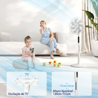 HOMCOM Ventoinha de Pé Ajustável em Altura com 7 Pás 28 Velocidades Oscilação de 75° Temporizador e Repelente de Mosquitos Branco(m-5)