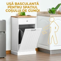 HOMCOM Bufet de Bucătărie, Dulap cu Suport pentru Coș de Gunoi 38L, Sertar, Alb(m-4)