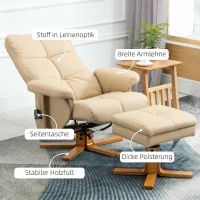 HOMCOM Poltrona Relax Reclinável com Apoio de Pés, 10 Pontos de Massagem, Giratória, Comando à Distância, Bolso Lateral, Creme(m-7)