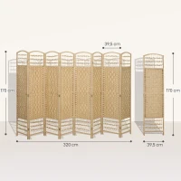 HOMCOM Paravent intérieur en bois séparateur de pièce cloison pliable 8 panneaux 320 x 170 cm bois naturel(m-3)