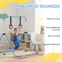 HOMCOM Sbarra Ginnastica Artistica per Bambini ad Altezza Regolabile con 2 Anelli, in Acciaio, 148x105x88-128 cm, Blu(m-5)