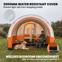 Outsunny Three Man Duo Room Tunnel Tent, with Accessories - Cream/Orange(m-6)