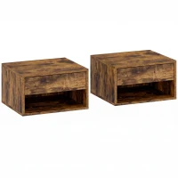 HOMCOM Set of Two Floating Bedside Tables - Rustic Brown(m-1)