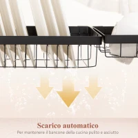 HOMCOM Scolapiatti da Lavello Modulabile a 2 Livelli con Piedini Antiscivolo, in Acciaio, 65x31.5x52.5 cm, Nero(m-7)