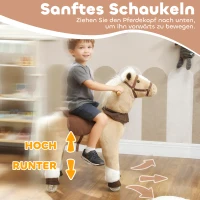 AIYAPLAY Reitpferd für Kinder, Stoffbezug, stabiler Rahmen, sanfte Räder, Schaukelpferd, 3-5 Jahre, Braun(m-5)