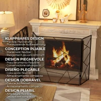 HOMCOM Paravan de protecție pentru șemineu, pliabil, cu 3 panouri din oțel și design geometric, 135x1.2x85cm, negru(m-5)