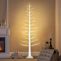 HOMCOM Kunsttanne mit LED-Beleuchtung, 180 cm hoher Weihnachtsbaum, realistische Rinde, Weiß(m-10)