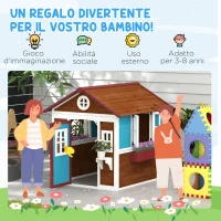 Outsunny Casetta per Bambini 3-8 Anni con Tetto Inclinabile, Vasi e Fioriere, in Legno di Abete, 114x126.4x135 cm(m-6)