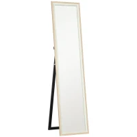HOMCOM Espelho de Pé 37x157 cm Espelho de Corpo Inteiro com Estrutura de MDF e Suporte Branco e Madeira Clara(m-1)