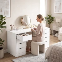 HOMCOM Birou 140 cm cu 8 sertare, masă de birou modernă cu spațiu de depozitare, aspect lemn alb(m-5)