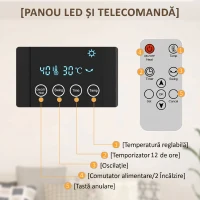 HOMCOM Ventilator Termic de Perete Oscilant cu Telecomandă, Temporizator 12h și 2 Moduri, 54.5x12x21.5 cm, Gri(m-5)