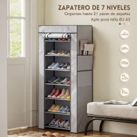 HOMCOM Zapatero de 7 Niveles, Zapatero Estrecho de Acero con Funda de Tela no Tejida 2 Bolsillos para 14-21 Pares Gris(m-4)