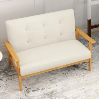 HOMCOM Canapea 3 locuri 115 cm canapea scandinavă cu spătar capitonat, șezut căptușit și cotiere, bej(m-8)