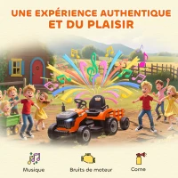 AIYAPLAY Tracteur électrique enfants avec remorque amovible, voiture électrique enfants, télécommande 2,4G, 139x58x55cm, orange(m-8)