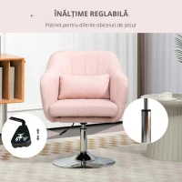 HOMCOM Fotoliu de living perne lombare înălțime reglabilă pivotant 360° picior cromat metal roz(m-7)