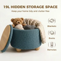 HOMCOM Storage Sitting Bench with Lid, Round Storage Ottoman with Rubberwood Legs, Dark Blue(m-5)