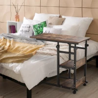 HOMCOM Masă auxiliară cu role, reglabilă pe înălțime, compactă, 2 rafturi, cadru metalic, 80x40x72-82 cm, Maro/Negru(m-9)