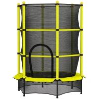 HOMCOM Cama Elástica Infantil Ø140 cm para Crianças dos 3-10 Anos com Rede de Segurança, Suporta até 50 kg, para Interior e Exterior, Amarelo(m-11)