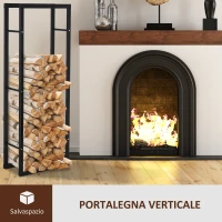 HOMCOM Porta Legna Verticale in Metallo Nero da Interni ed Esterni con Portata 100 kg max, 40x25x150 cm(m-5)