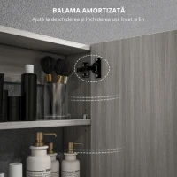 HOMCOM Dulap suspendat pentru baie cu oglindă, mobilier de baie, uși duble și rafturi reglabile, 80x15x60cm, gri(m-4)