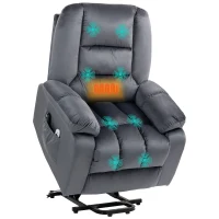 HOMCOM Massagestoel met opsta-hulp seniorenfauteuil relaxfauteuil, 8 massagepunten, 2 zijzakken, 85 cm x 94 cm x 107 cm, Grijs(m-11)