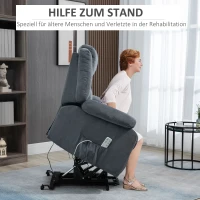 HOMCOM Sta-op stoel, Relaxstoel, met ligfunctie, afstandsbediening, fluweeloptiek, grijs, 92 x 93 x 105 cm(m-4)