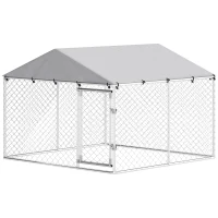 PawHut Recinto per Cani da Esterno in Acciaio Zincata con Tetto in PE, Anti-UV, Impermeabile, Doppia Chiusura, Argento(m-11)