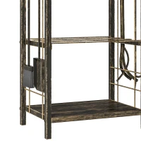 Outsunny Porta-Lenha Metálico de 2 Níveis com 4 Ferramentas para Lareira e Ganchos 43x30x74 cm Castanho Escuro(m-11)