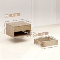 HOMCOM Set de 2 noptiere suspendate moderne cu sertar și spațiu deschis, 37x32x21 cm, lemn natural(m-3)
