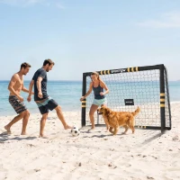 SPORTNOW But de Football avec Mousse de Protection, 6 Piquets de Sol et Filet en PE, 240x85x160cm, Jaune(m-8)