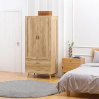 HOMCOM Armadio 2 Ante a Battente con 2 Cassetti e Asta Appendiabiti, 80x54x180 cm, Legno(m-7)