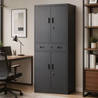 HOMCOM Szafa metalowa 180 cm, zamykana szafka narzędziowa z szufladą i regulowanymi półkami, Czarna(m-8)