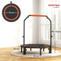 HOMCOM Trampoline de fitness gymnastique avec poignée réglable, pliable, 6 pieds, 28 ressorts Ø 102 cm, noir rouge(m-3)