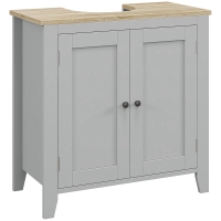 kleankin Móvel para Lavatório Pousar com 2 Portas e Prateleira Ajustável Estilo Moderno 60x30x60 cm Cinza  e Madeira