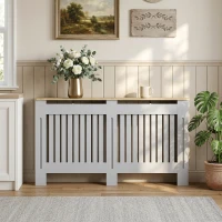 HOMCOM Slatted Radiator Cover, Painted Cabinet with Line Grill Design, 152L × 19W × 81H cm, Grey(m-9)