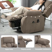 HOMCOM Fauteuil releveur électrique massage et chauffage avec repose-pied, dossier inclinable, télécommande et poche latérale(m-9)