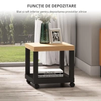 HOMCOM Masă auxiliară rulantă, masă de cafea modernă cu poliță deschisă, 40 x 40 x 40 cm, lemn natural & negru(m-6)