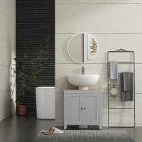 kleankin Móvel para Lavatório Pousar com 2 Portas e Prateleira Ajustável Estilo Moderno 60x30x60 cm Cinza  e Madeira(m-8)