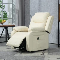 HOMCOM Fotoliu cu Funcție de Ridicare Reclinabil la 160° cu Suport pentru Picioare și Telecomandă, din Piele PU și Oțel, 76x90x105 cm, Crem(m-2)