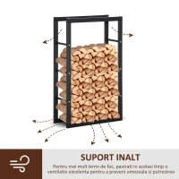 HOMCOM Suport Lemne pentru Interior și Exterior din Țevi de Fier, Capacitate 100 kg, 60x25x100 cm(m-5)