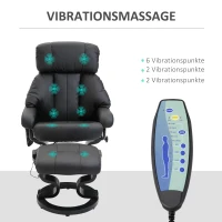HOMCOM Massagestoel met voetenbank, 10 trilpunten, 145° verstelbare rugleuning, zwart(m-4)