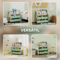 AIYAPLAY Estante Infantil para Brinquedos com 6 Caixas de Tecido Não Tecido Organizador de Brinquedos com 2 Prateleiras 63x30x71 cm Verde(m-7)