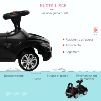 HOMCOM Macchinina per Bambini Cavalcabile con Volante, Fari e Musiche Integrate, in PP e Metallo, 63.5x28x36 cm, Nero(m-5)