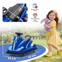 AIYAPLAY Kids Bumper Car, 360° Rotation Spin Electric Waltzer Car with LED Lights, Music for Ages 3-8 Years Old, Blue(m-3)