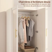 HOMCOM Armoire chambre penderie avec miroir, 2 tiroirs, 2 portes et barre de suspension, 80 x 50 x 180 cm, blanc(m-7)